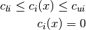 c_{li} \leq c_i(x) \leq c_{ui}

c_i(x) = 0